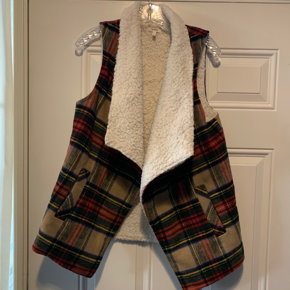 Sherpa lined plaid vest